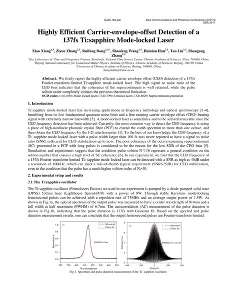 Pdf H Ighly E Fficient C Arrier Envelope Offset D Etection Of A