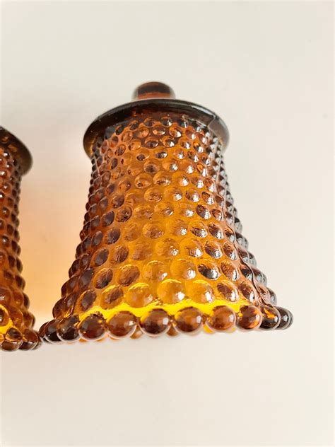 Vintage Amber Glass Hobnail Peg Candle Holder Votive Cups Set Etsy