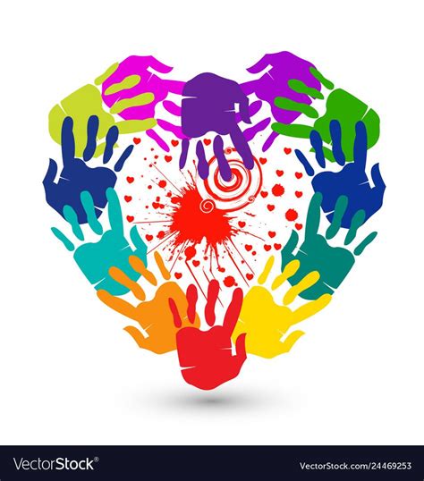 Teamwork Hands Print Heart Shape Logo Royalty Free Vector Spon