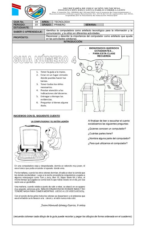 GUIA 4 Tecnologia tareas guias evaluaciones y compromisos de niños