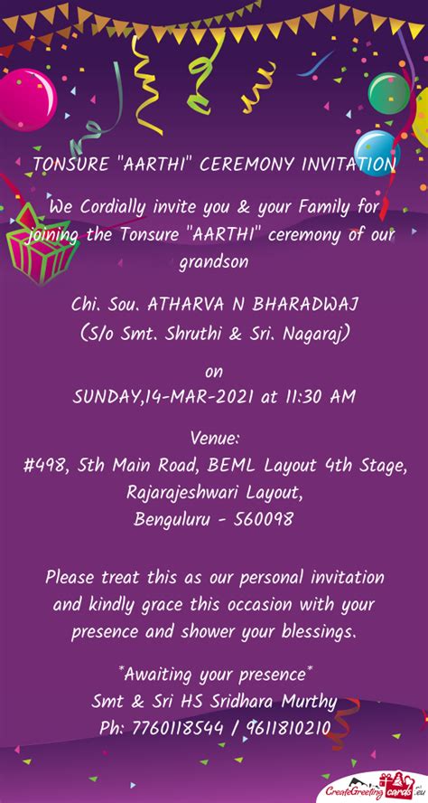 TONSURE "AARTHI" CEREMONY INVITATION - Free cards