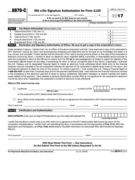 IRS 8879-C 2017 - Fill and Sign Printable Template Online | US Legal Forms