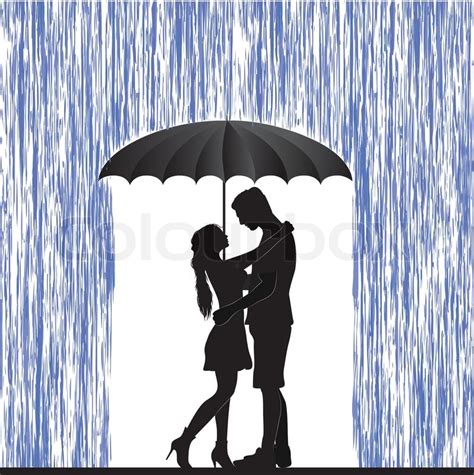 Kissing Couple Man And Woman In Love Valentine Day Background Young People Under Umbrella