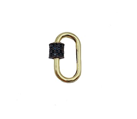 Tone Black Cz Oval Pave Screw Clasp Carabiner Screw Clasp Carabiner