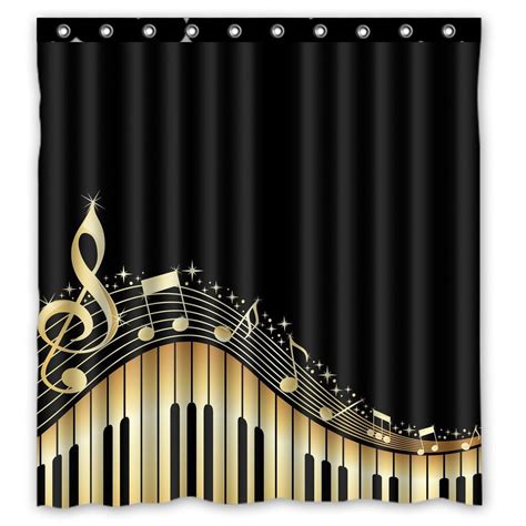 Gckg Musical Notes With Piano Waterproof Polyester Shower Curtain And