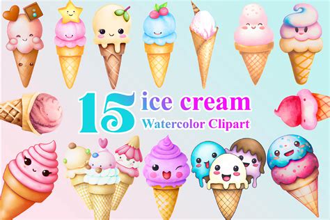 Watercolor Ice Cream Clipart Masterbundles