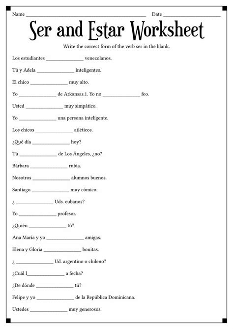 A Personal In Spanish Worksheet Spanish Words For Beginners