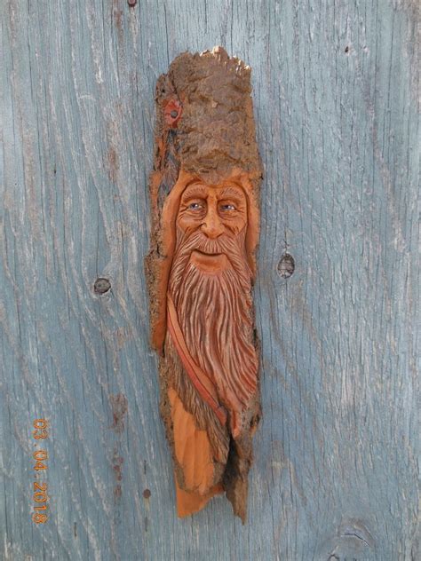 Wood Spirit Mountain Man Original Wood Carving Cottonwood Bark Tree