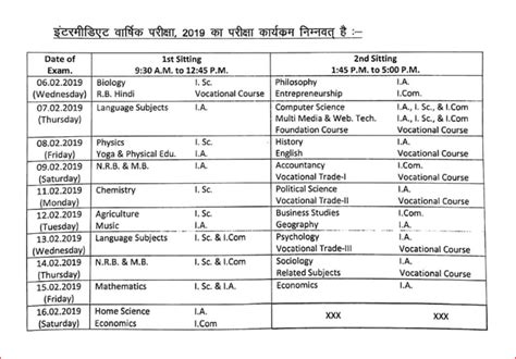 Bihar Board 12th Time Table 2019 Biharboard Ac In Bihar Intermediate