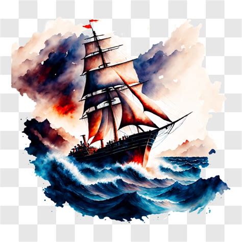 Baixe Linda Pintura Em Aquarela De Um Navio Antigo Navegando No Oceano