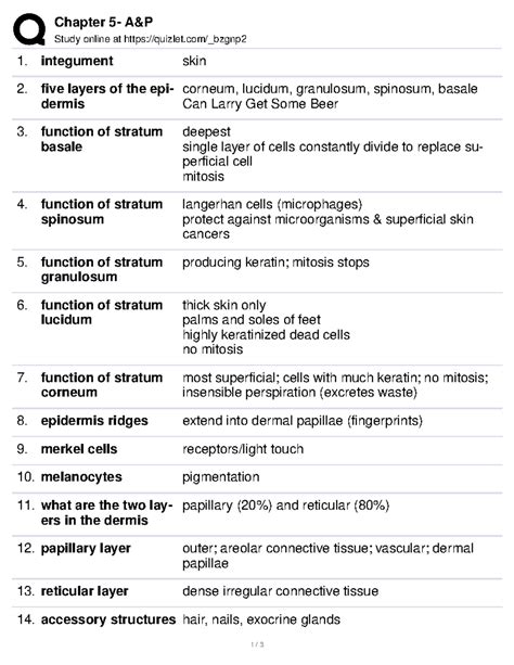 Anatomy Chap 5 - Chapter 5- A&P Study online at quizlet/_bzgnp