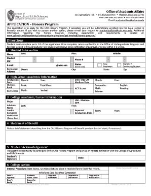 Fillable Online Cals Wisc This Application Is To Apply For The Cals