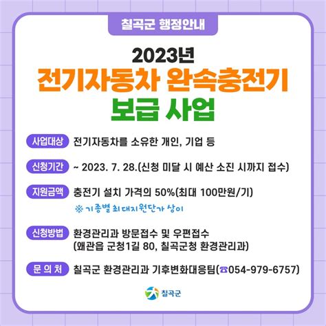 2023년 전기자동차 완속충전기 보급 사업 안내 경상북도 칠곡군 웰로