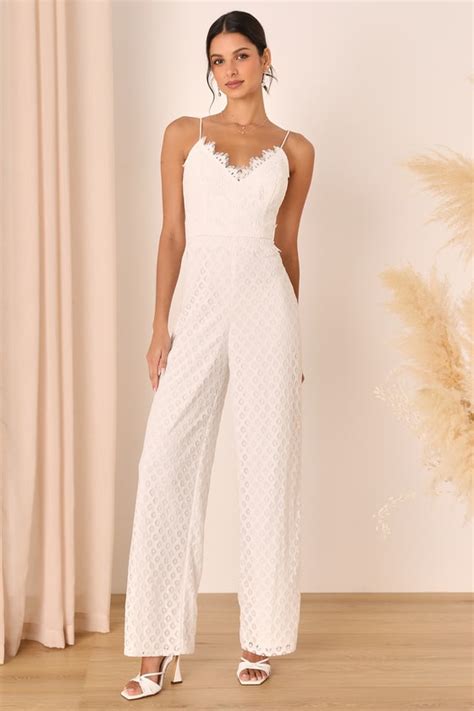 White Lace Jumpsuit Bridal Jumpsuit Wide Leg Jumpsuit Lulus