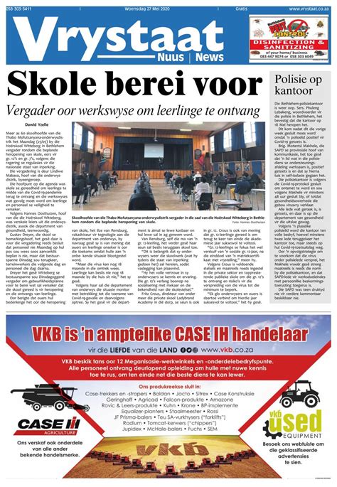 Vrystaat Nuus News May 27 2020 Newspaper Get Your Digital Subscription