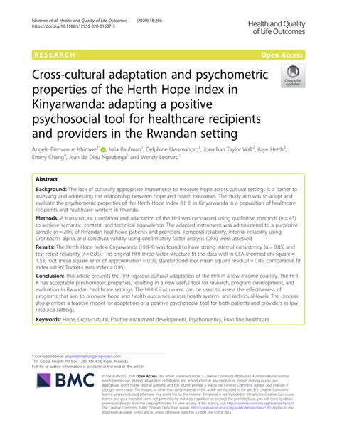 PDF Cross Cultural Adaptation And Psychometric Properties Of The