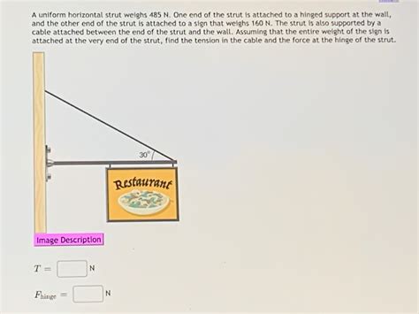 Solved A Uniform Horizontal Strut Weighs 485 N One End Of Chegg