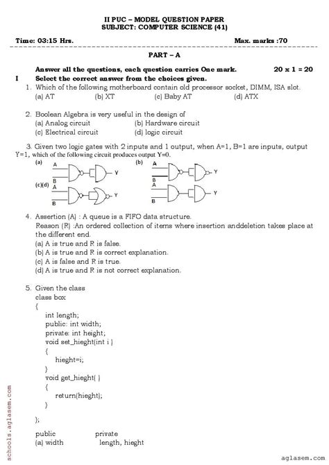 Karnataka 2nd PUC Computer Science Model Question Paper 2024 PDF