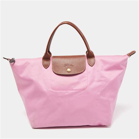 Longchamp Brown Pink Nylon Medium Le Pliage Tote Longchamp The Luxury