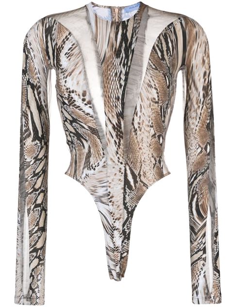 Mugler Illusion Sheer Panelled Bodysuit Neutrals Farfetch