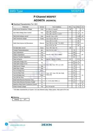 AO3407 Datasheet and Replacement. Cross Reference Search