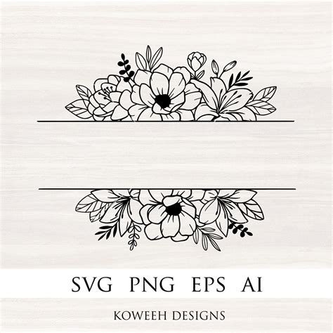 Split Floral Frame Svg Floral Monogram Border Floral Border Svg