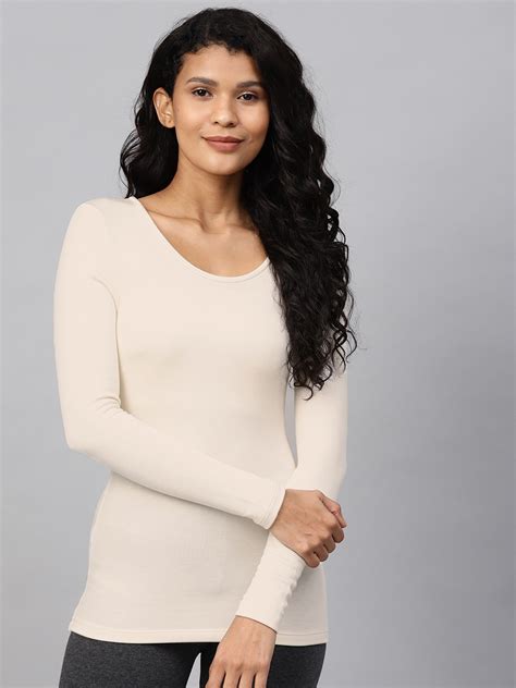 Buy Marks And Spencer Women Cream Coloured Solid Thermal Top Thermal