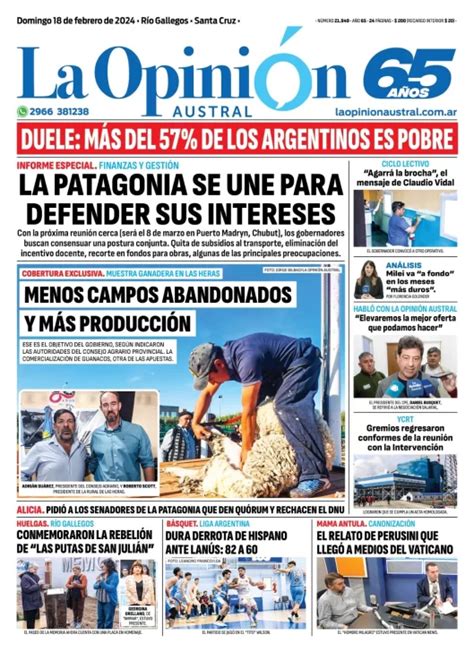 Diario La Opinión Austral tapa edición impresa del domingo 18 de