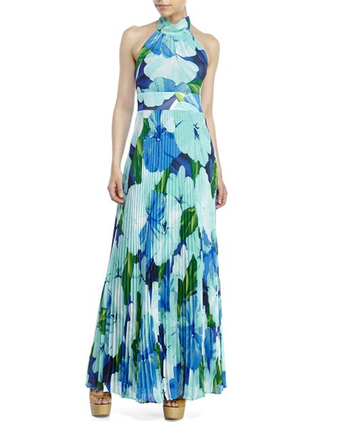 Eliza J Pleated Floral Chiffon Maxi Dress In Green Lyst