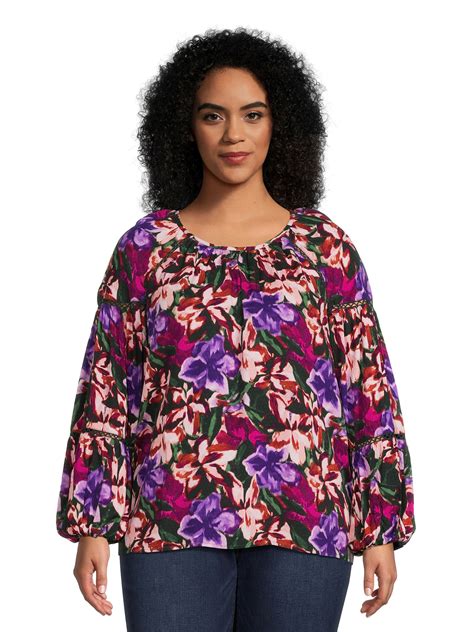 Terra And Sky Womens Plus Size Balloon Sleeve Top