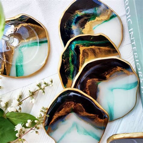 Agate Coasters Resin Agate Geode Coasters Agate Style Etsy