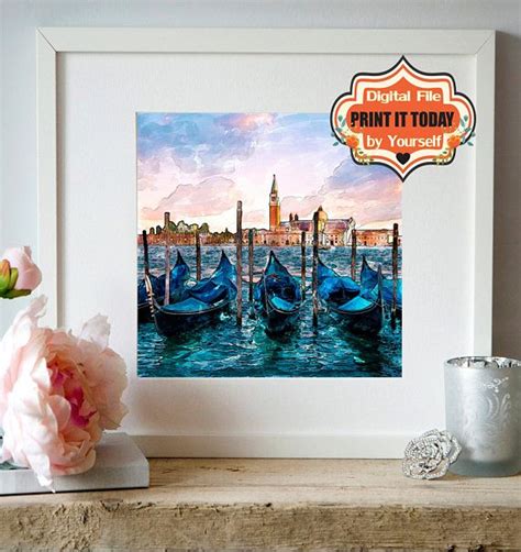 Venice Gondolas Printable Watercolor Painting Italian Decor Gondolas