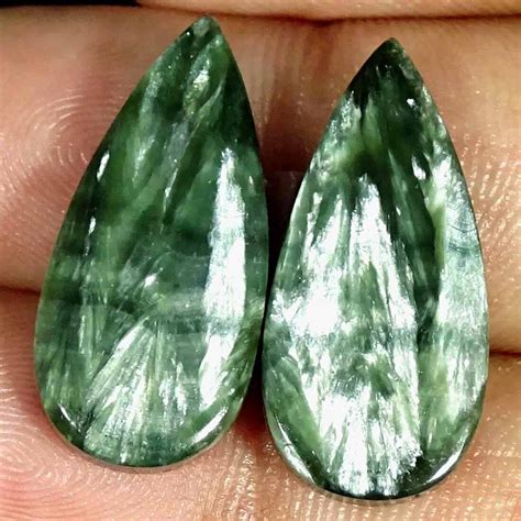 Cts Natural Green Seraphinite Pair Pear Cabochon Loose Gemstone Ebay