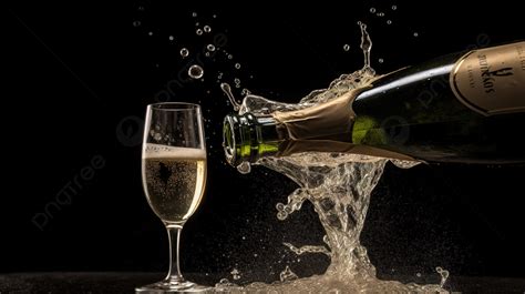 Glass With Champagne Spilling Onto A Black Background Champagne Popping Picture Background