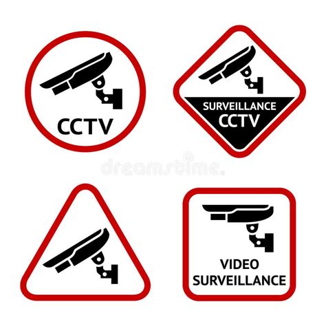 Security Camera Pictogram Set Cctv Round Signs Stock Vector