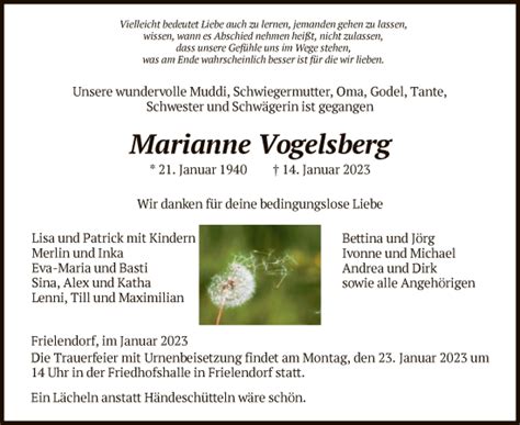 Traueranzeigen Von Marianne Vogelsberg Trauer HNA De