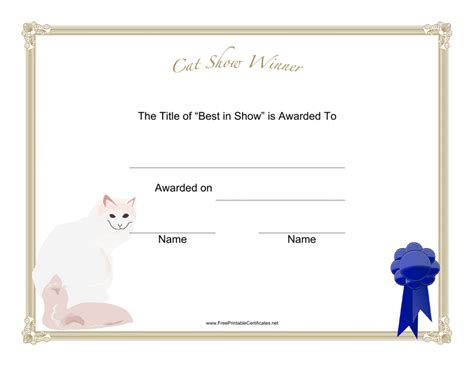 Cat Show Winner Certificate Template Download Printable Pdf