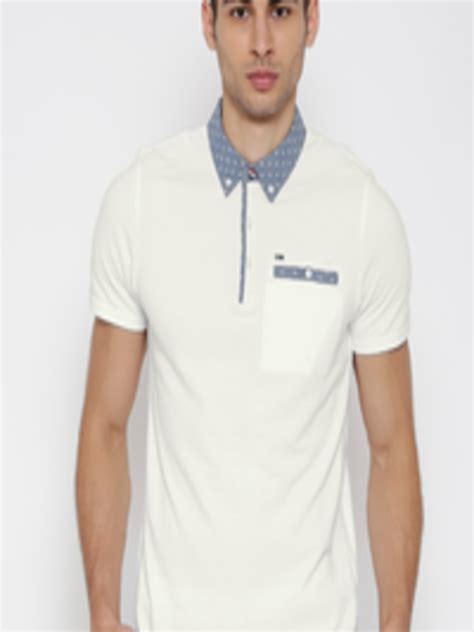 Buy Tommy Hilfiger Men White Solid Polo Collar Pure Cotton T Shirt