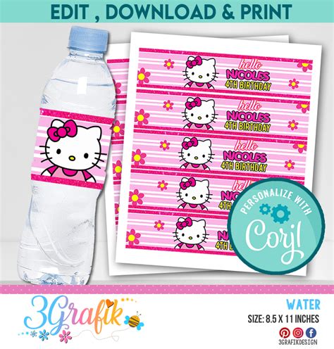 Hello Kitty Water Bottle Label Hello Kitty Party Hello Kitty Ideas