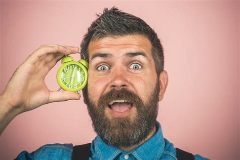 Premium Photo Time Concept Perfect Morning Happy Bearded Man Hold