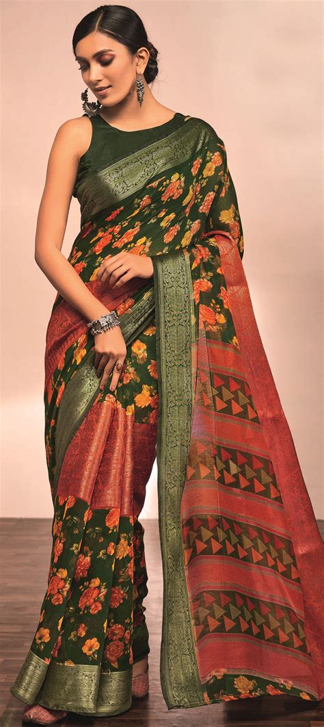 Casual Traditional Green Color Jacquard Fabric Saree