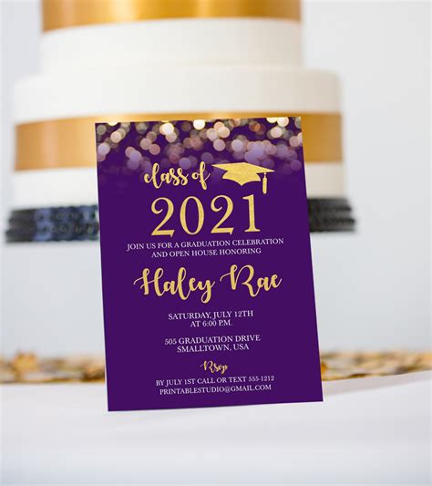 Purple And Gold Graduation Invitation Instant Download Etsy