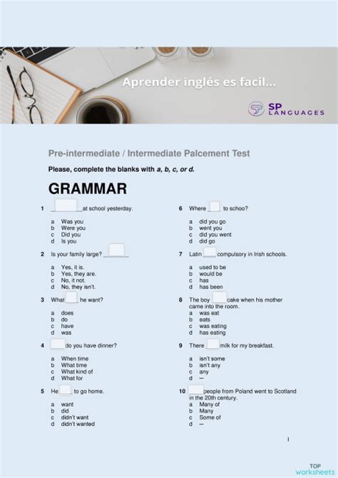 Pre Intermediate Intermediate English Placement Test Interactive