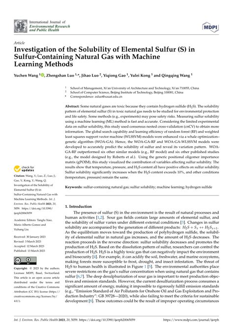 Pdf Investigation Of The Solubility Of Elemental Sulfur S In Sulfur