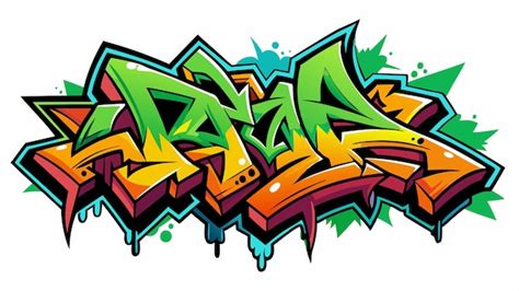 A colorful graffiti art with green and orange letters | Premium AI ...