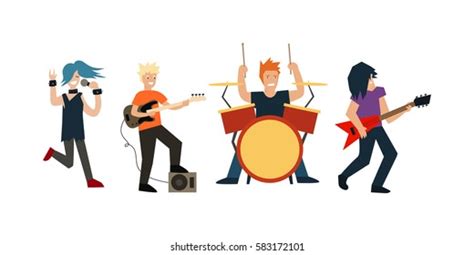 Cartoon Rock Band Musicians Singer Flat Stock Illustration 583172101