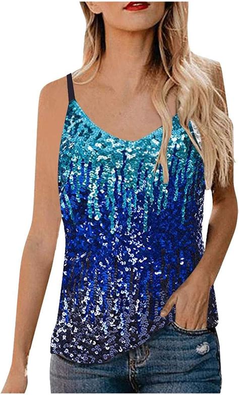 Fcostume Damen Pailletten Tops Damen Pailletten Shirt Ärmellos Sparkle