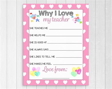 Teacher Appreciation Print Why I Love My Teacher Teacher Appreciation Week And Valentines Day