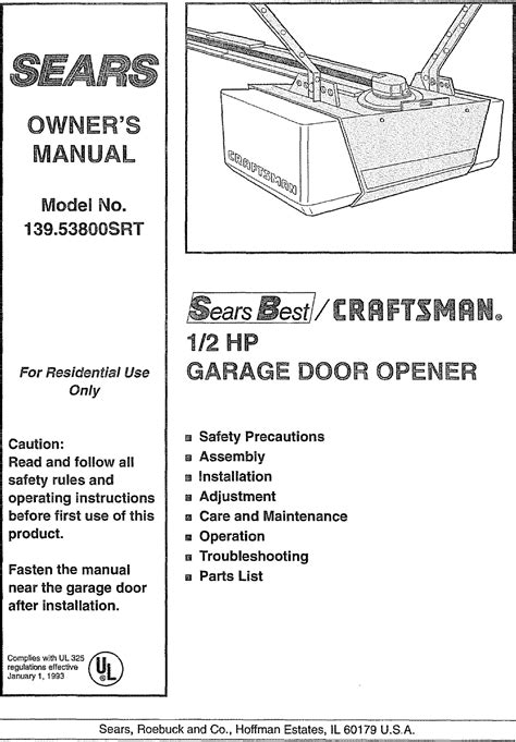 Repair Of Craftsman Garage Door Opener Manual