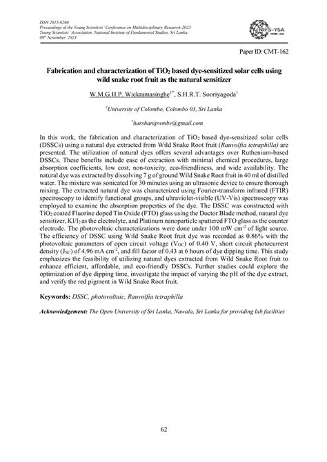 PDF Fabrication And Characterization Of TiO2 Based Dye Sensitized